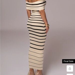 JLUXLABEL Off-Shoulder Black and Cream Maxi Dress